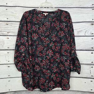 Maurices Black Floral Print Peasant Blouse 3X
